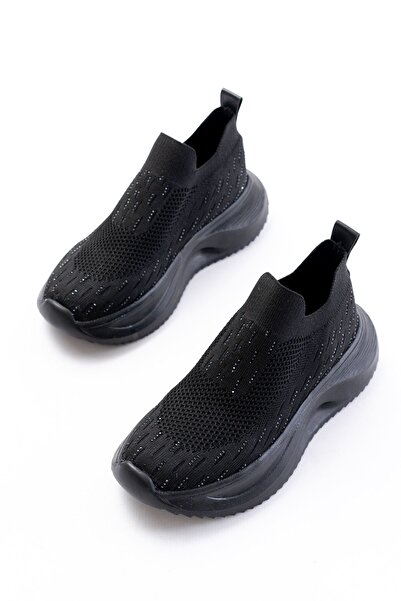 Zerenyus ZRİN-707 Beyaz Triko Faillant Taban Slip-On Taşlı Kadın Spor Ayakkabı