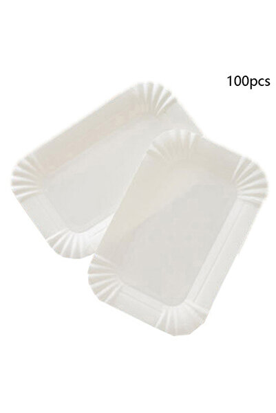 Choice 100 قطعة أو 50/100 قطعة من أطباق الكيك المستطيلة المصنوعة من الورق الأبيض، أطباق عشاء ورقية للاستخدام مرة واحدة، أطباق كيك ورقية