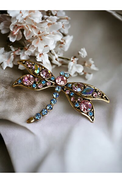 FAYRA ACCESSORIES Kristal Taşlı Yusufçuk Figür Broş