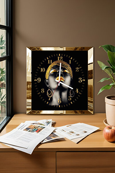 Zevahir Mobilya Dekorasyon Gold Framed Black Woman Themed Decorative Mdf Wall Clock