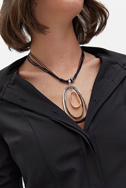 AKSWSUAR Deri ipli ikili halka kolye