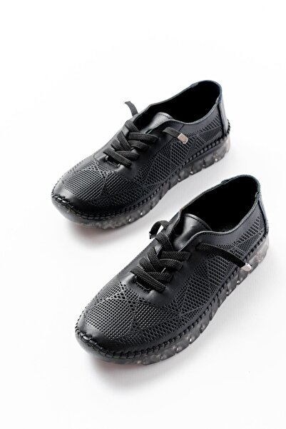 Zerenyus Zri̇n-365 Black Patterned Genuine Leather Full Orthopedic Comfort Sp...