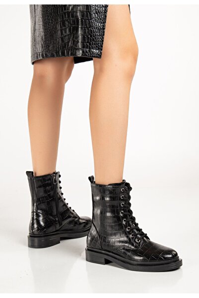 Zerenyus ZRİN-2289 Premium Μαύρες Γυναικείες Μπότες με Κορδόνια και Φερμουάρ,...