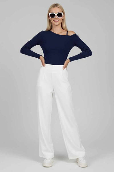 Zerenyus One Shoulder Drawstring Blouse Navy Blue