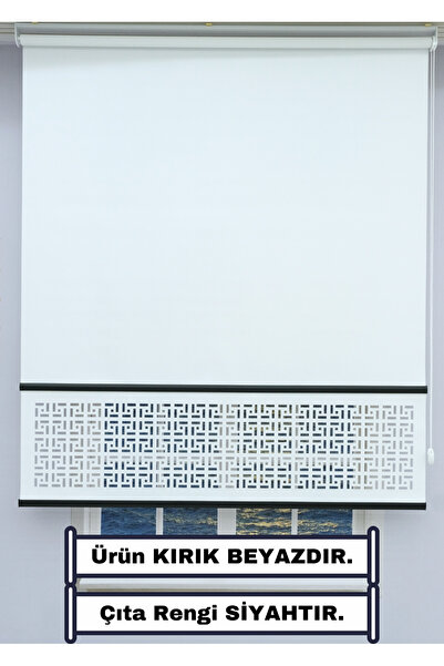 ESDEH Lazer Stor Perde - Kırık Beyaz Mat Stor Kumaşı - Renkli Çıta Detaylı - ...