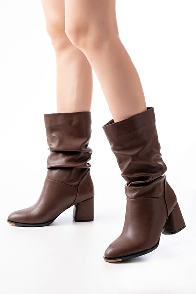 Zerenyus ZRİN-2430 Premium καφέ γυναικείες μπότες με τακούνι και φυσούνα, καθ...