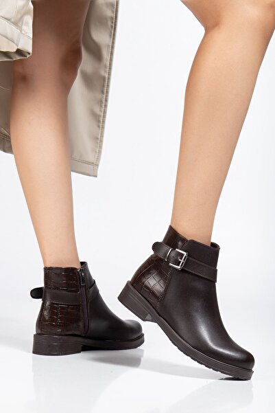 Zerenyus ZRİN-204 Premium καφέ κροκόδειλος δερμάτινος φερμουάρ Γυναικείες μπό...