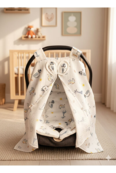 Yada Baby %100 Organik Pamuklu Kumaştan Müslin Tek Kat Minderli Puset Örtüsü Seti