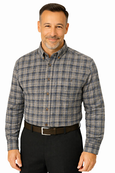 BURSPA Comfortable Cut Striped Checked Winter Men's Dad Shirt