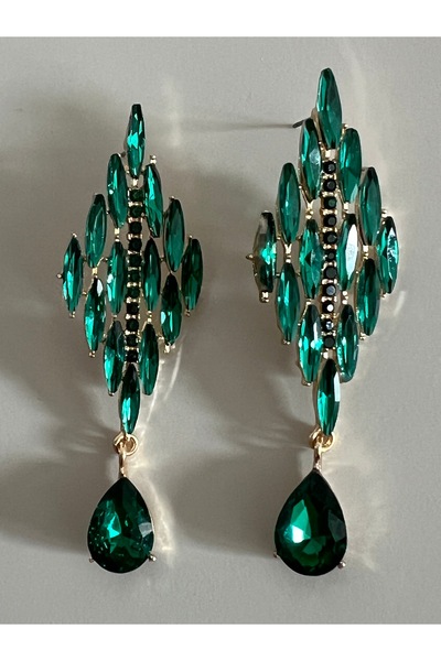 tones official أقراط متدلية كبيرة الحجم من حجر الكريستال باللون الأخضر