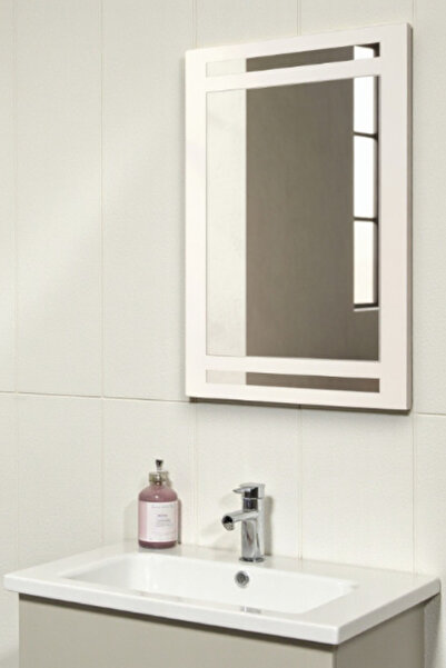 SürLaz Dekoratif Duvar Aynası 60x45 cm Modern Banyo Aynası, Lavabo Üstü Makyaj Tuvalet Masası Aynası