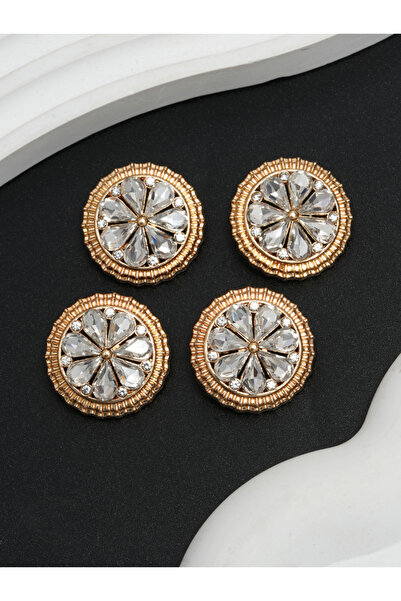 Choice 25 مم - 4 قطع أزرار ذهبية كبيرة فاخرة مرصعة بأحجار الراين للملابس، لون ذهبي أحمر لامع على شكل زهرة معدنية