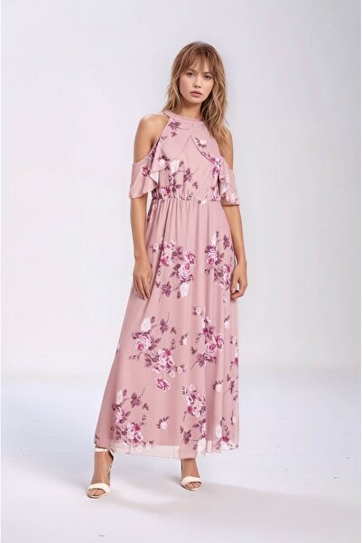 MAMAYAGA Rochie de seară curbată pentru femei, cu detaliu din tul, fără umăr,...