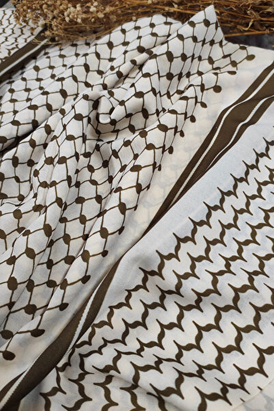 FLORA TEKSTİL Памучен ленен шал, Poşu, Kefiye Shawl, Бежов, 180x90 см, Ksl23220