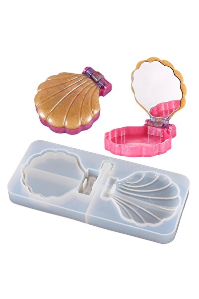 Getshopmini Epoksi Ayna Kalıbı Kapaklı Deniz Kabuğu Makyaj Aynası Kalıbı Sili...