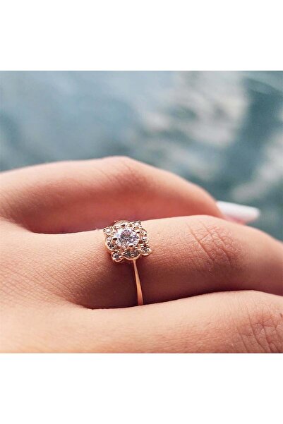 FasekGold Gümüş Yüzük - Vintage Tasarım Gümüş Yüzük-Çiçek Desenli 925 Ayar Gü...