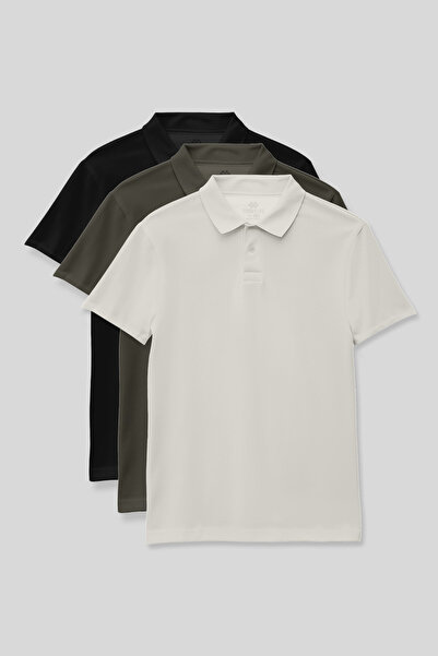 TOMMY LIFE Παιδικό μπλουζάκι Standard Fit Basic Polo Collar 3 Pack Μαύρο-Χακί...