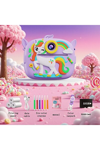 Choice كاميرا فورية للأطفال، أرجوانية اللون، سعة 32 جيجابايت، على شكل ديناصور...