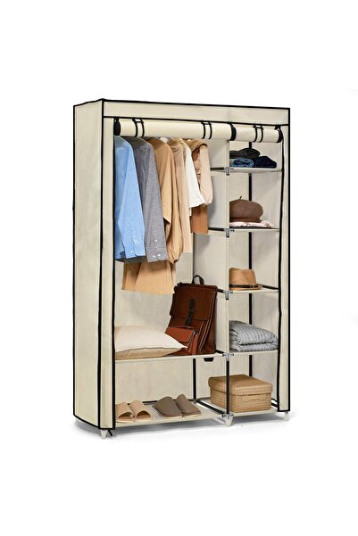 AsolBD خزانة ملابس محمولة قابلة للطي، مصنوعة من قماش الكانفاس مع قضيب تعليق، خزانة ملابس من قماش غير منسوج