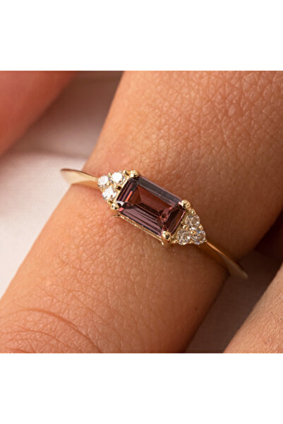 FasekGold Gümüş Yüzük - Smoky Taşlı Zümrüt Kesim Modern Tasarım 925 Ayar Gümü...