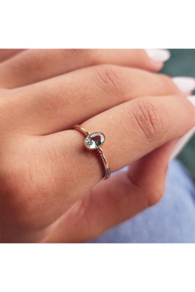 FasekGold Gümüş Yüzük - Okyanus Yeşili Oval Taşlı 0.60 Karat TekTaş 925 Ayar ...