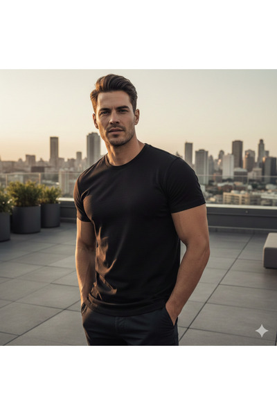 blck & premium Μαύρο Unisex βαμβακερό μπλουζάκι με λαιμόκοψη ποδηλάτου