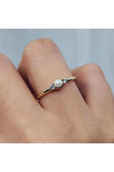 FasekGold Gümüş Yüzük - İnci Tanem Minimal Tarz Tasarım 925 Ayar Gümüş Yüzük
