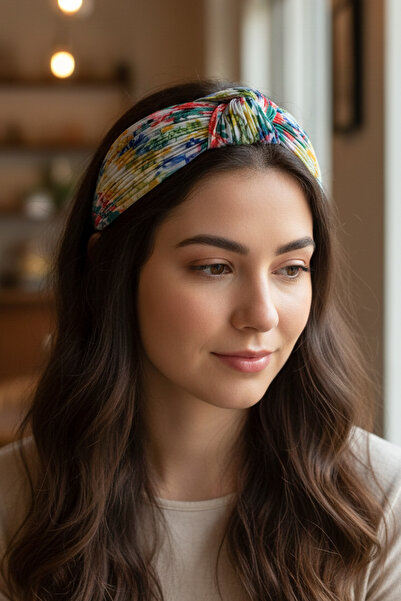 Modex Coroană vintage plisată cu model de flori colorate