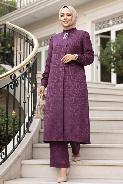 N.S NEVA STYLE Set dublu Jacquard Plum Tesettür 76671MU