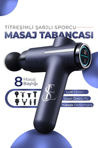 Mega Plus LCD Ekranlı 8 Başlık Titreşimli Şarjlı Sporcu Masaj Aleti Kas Rahatlatıcı Gevşetici Masaj Tabancası