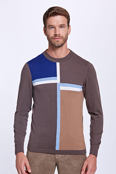 Hemington Çizgi Desen Yarım Balıkçı Yaka Kahverengi Triko