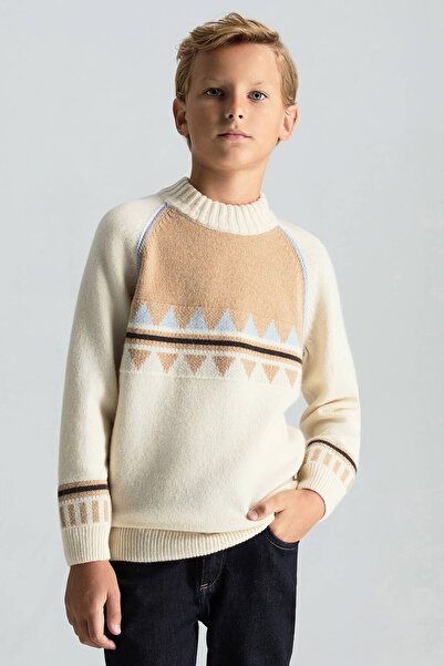 Hemington Kaşmir Karışım Yarım Balıkçı Yaka Ekru Çocuk Kazak
