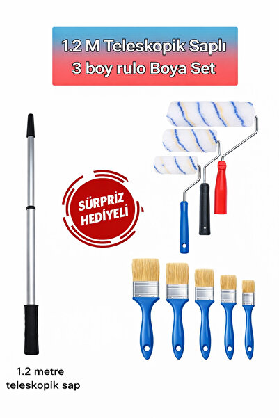 felix express Duvar Boyama Set Boya 1.2 M Teleskopik Sap 3 Boy Rulo 5 Boy Fırça