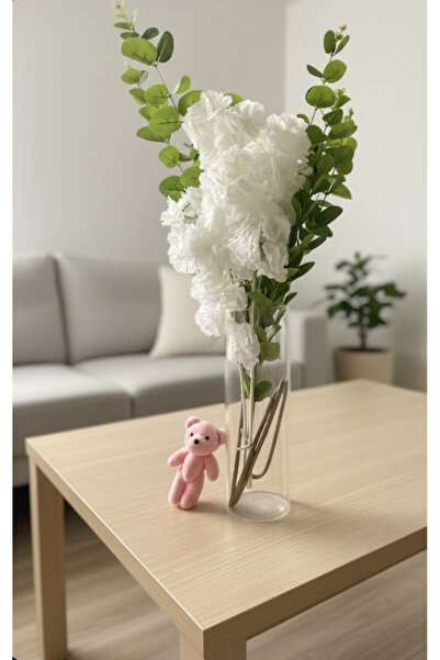 Glowdesigning Silindir Cam Vazo İçerisinde Okaliptus ve Bahar Dalı Yapay Çiçe...