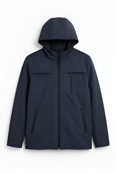 CIVILTIPOLO Palton pentru bărbați Gore-tex Softshell, albastru marin, 100% rezistent la apă și vânt, cu blană în interior și buzunar interior cu fermoar