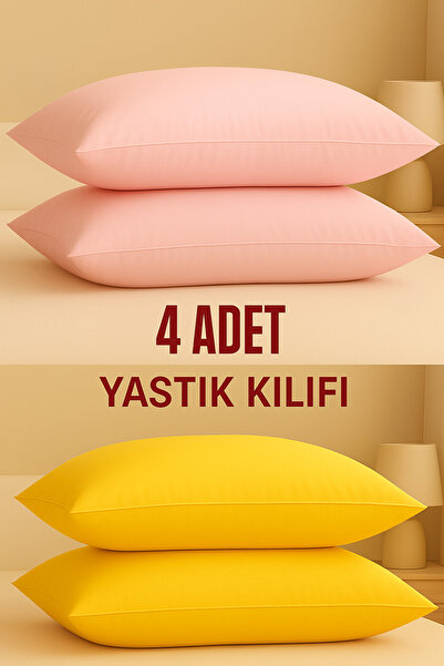 ÇIQRIK HOME 4 Adet 50 x70 cm %100 Pamuk Fermuarlı Yastık Kılıfı Pembe/Sarı