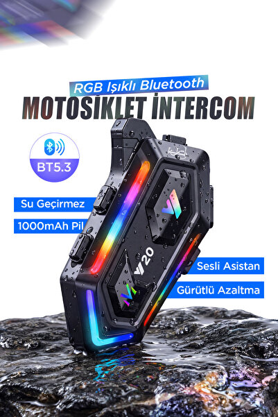EN SİGA 2 Intercom Bağlantılı Rgb Işıklı Bluetooth Motosiklet Kask Kulaklık Bt5.3 Stereo Su Geçirmez