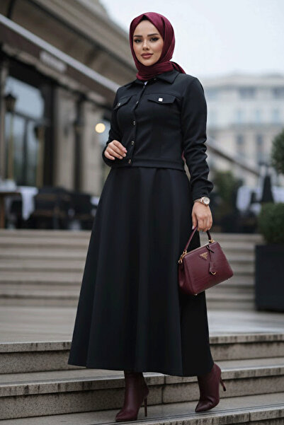 N.S NEVA STYLE طقم سكوبا أسود محتشم مكون من قطعتين مع تنورة 13212S