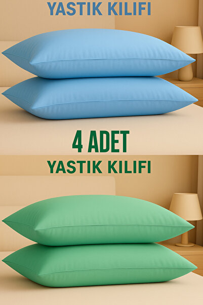 ÇIQRIK HOME 4 Adet 50 x70 cm %100 Pamuk Fermuarlı Yastık Kılıfı Mavi/Yeşil