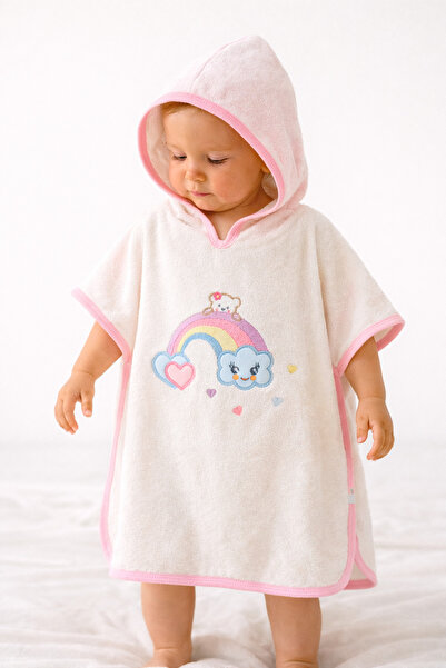 Tomuycuk منشفة حمام للأطفال مصنوعة من القطن بنسبة 100% - منشفة ناعمة وممتصة للماء ومطرزة بألوان قوس قزح