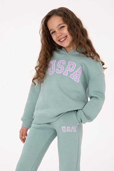U.S. Polo Assn. Kız Çocuk Şardonlu Kapüşonlu Mint Sweatshirt 50317890-VR090