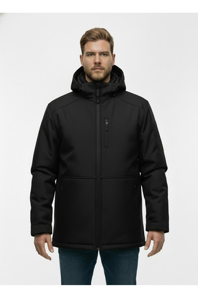 Lifeguard Büyük Beden Softshell Su Geçirmez Kapuşonlu Erkek Kaban 3XL-8L