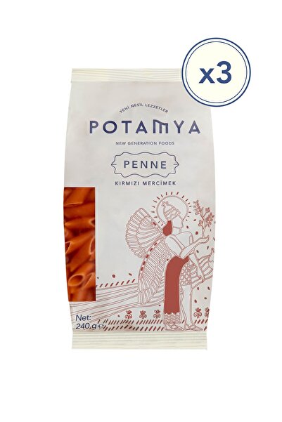 POTAMYA Kırmızı Mercimek Penne(Kalem) Makarna – 3'lü Paket