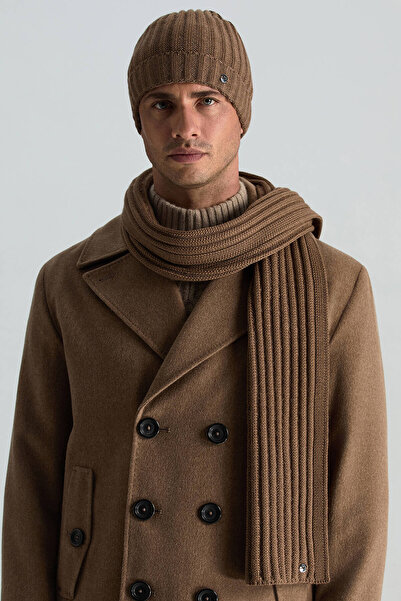 Hemington Örgü Desenli Merino Yün Tütün Rengi Atkı