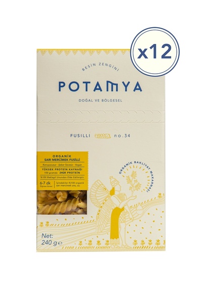 POTAMYA Organik Glutensiz Sarı Mercimek Fusilli(Burgu) Makarna – 12’li Paket