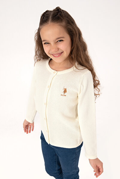 U.S. Polo Assn. كارديجان تريكو بياقة دائرية بأزرار كريمية للفتيات 50316292-VR256