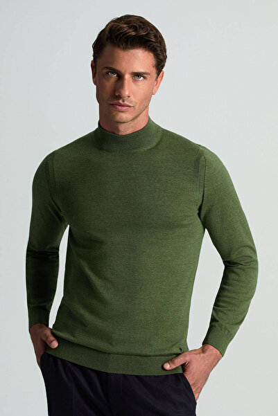 Hemington Merino Yünü Yarım Balıkçı Yaka Yeşil Triko