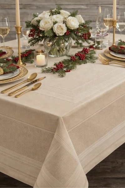 Zeria Home Dertsiz Su Geçirmez Jakarlı Polyester Yemek Masa Örtüsü