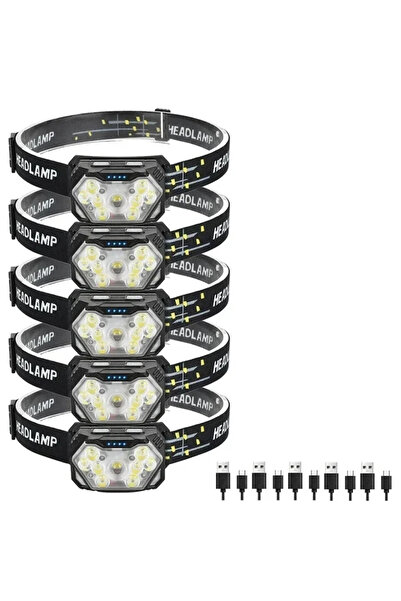 Choice 5 مصابيح رأس LED قابلة لإعادة الشحن عبر منفذ USB بقوة 2000 لومن، مزودة...