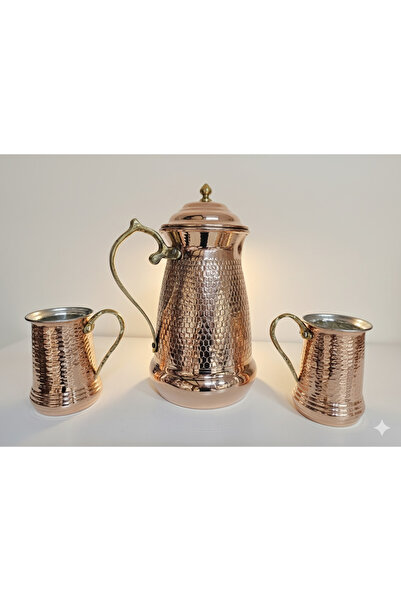 Zinnun Bakır Zımbalı Sürahi, Bardak Takımı (2 Bardak)